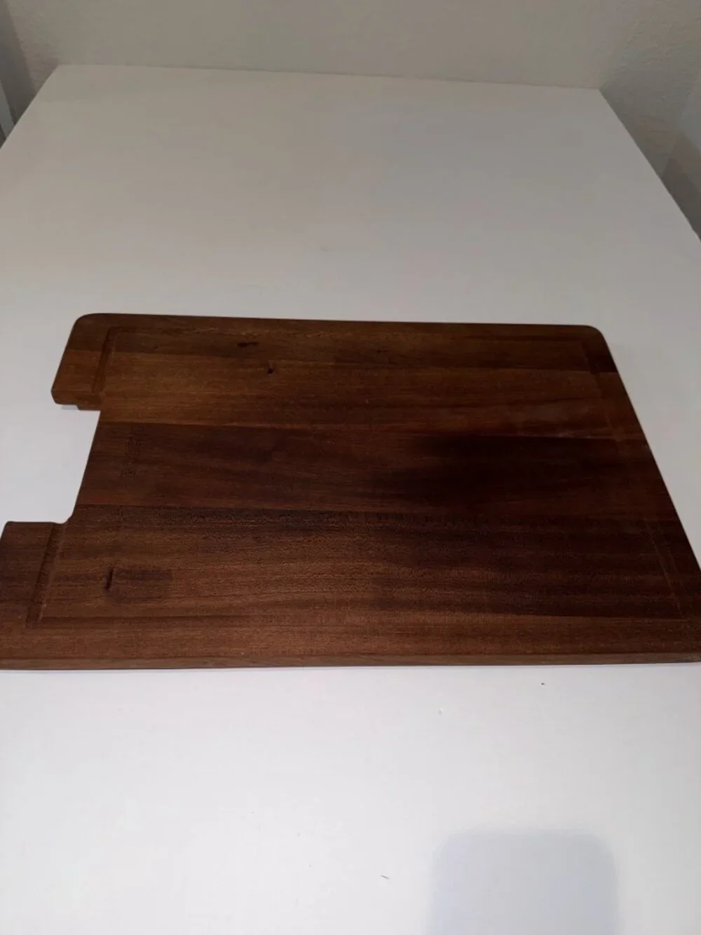 Dark Hardwood Cutting Board Serving Tray with Handle Notch and Juice Groove